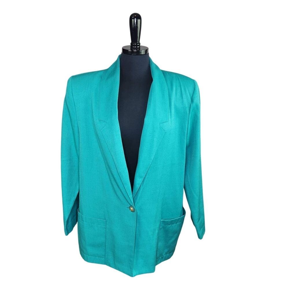 Vintage 80s 90s Jenny Buchanan Blazer Green Single Button Office Prep